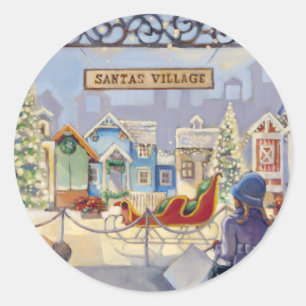Pegatina Redonda El pueblo de Trish Biddle Santa