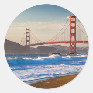 Pegatina Redonda El puente Golden Gate desde Baker Beach