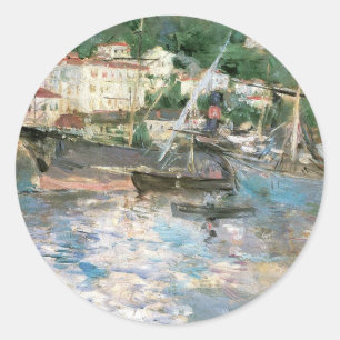Pegatina Redonda El Puerto, Niza de Berthe Morisot, Vintage Fine Ar
