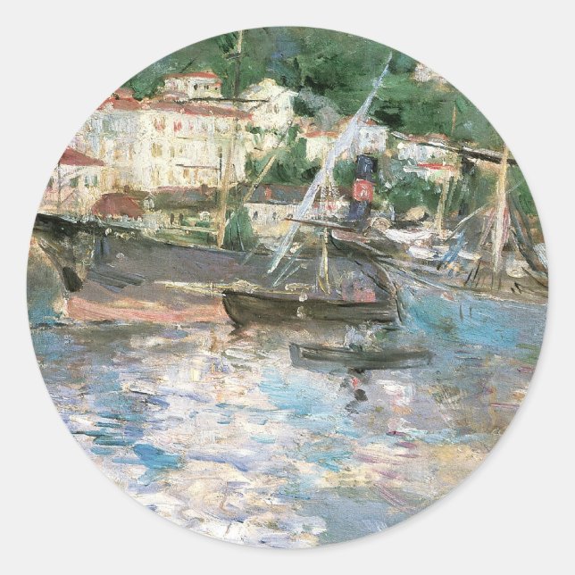 Pegatina Redonda El puerto, Niza por Berthe Morisot, Bella Artes Vi (Anverso)