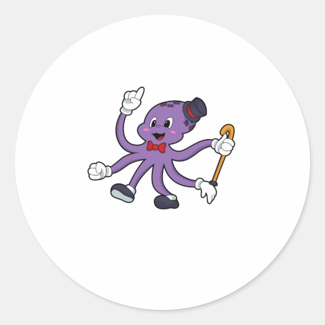 Pegatina Redonda El pulpo como mago con Gorra (Anverso)