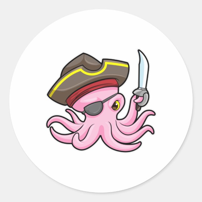 Pegatina Redonda El pulpo como pirata con parche de Saber y Ojo (Anverso)