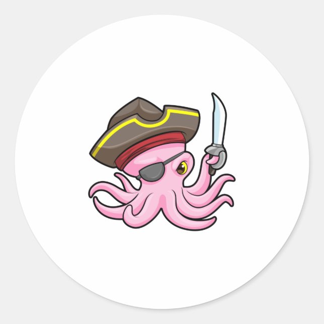 Pegatina Redonda El pulpo como pirata con parche de Saber y Ojo (Anverso)