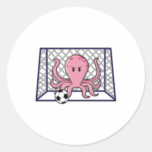 Pegatina Redonda El pulpo como portero con pelota de fútbol