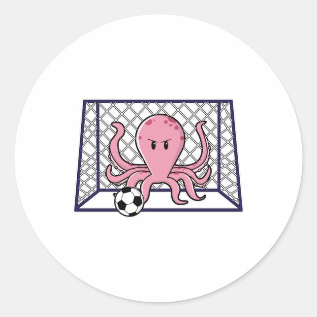 Pegatina Redonda El pulpo como portero con pelota de fútbol (Anverso)