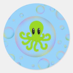 Pegatina Redonda El pulpo en una burbuja
