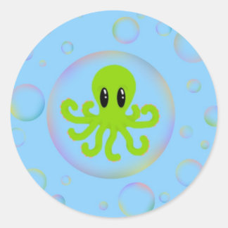 Pegatina Redonda El pulpo en una burbuja