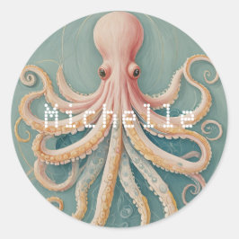 Pegatina Redonda El pulpo pastel de los arrecifes encantados