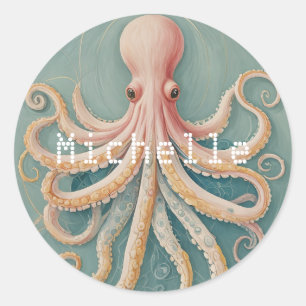 Pegatina Redonda El pulpo pastel de los arrecifes encantados