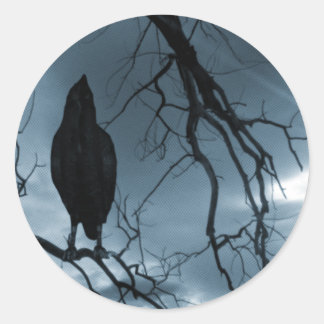 Pegatina Redonda El Raven - Nevermore Sunbeams & Tree Blue