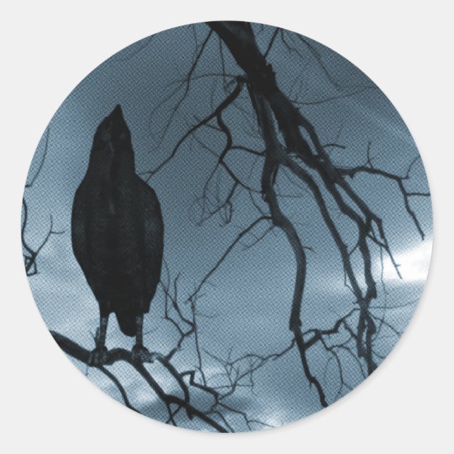 Pegatina Redonda El Raven - Nevermore Sunbeams & Tree Blue (Anverso)