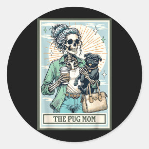 Pegatina Redonda El regalo de esqueleto de la mamá Pug temporada es