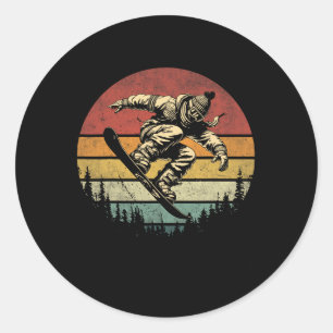 Pegatina Redonda El retro gráfico de snowboard vintage está angusti