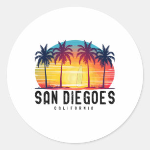 Pegatina Redonda El Retro San Diego Bebe Surfboa California