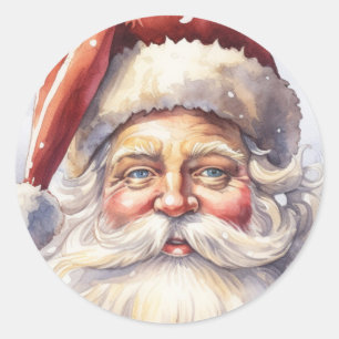 Pegatina Redonda El retro Santa Claus en un Navidad Gorra rojo