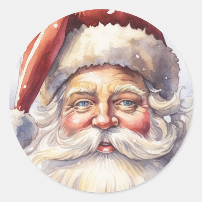 Pegatina Redonda El retro Santa Claus en un Navidad Gorra rojo (Anverso)