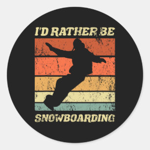 Pegatina Redonda El retro Snowboarder Winter Boarding Preferiría Se