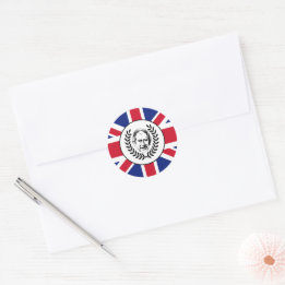 Pegatina Redonda El rey Carlos III y la bandera británica de las na