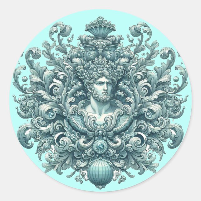 Pegatina Redonda El rey de Aquamarin. (Anverso)