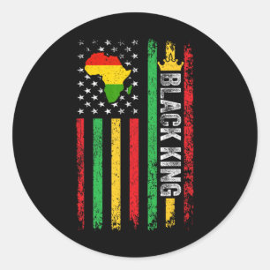 Pegatina Redonda El Rey Negro Melanin Bandera Africano-Estadouniden