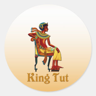 Pegatina Redonda El rey Tut en su trono