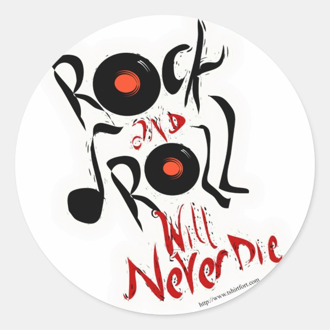 Pegatina Redonda ¡El rock-and-roll nunca morirá! (Anverso)