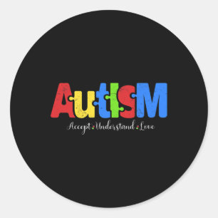 Pegatina Redonda El rompecabezas del autismo acepta entender el amo