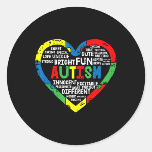 Pegatina Redonda El rompecabezas del corazón Autismo Conciencia Div