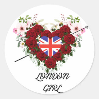 Pegatina Redonda El Rosa Chica de Londres floral con Arrow Wreath