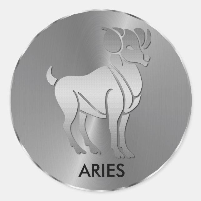 Pegatina Redonda El Rótulo Zodiac de Silver Aries (Anverso)