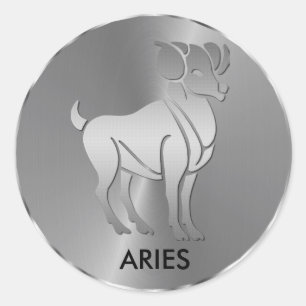 Pegatina Redonda El Rótulo Zodiac de Silver Aries