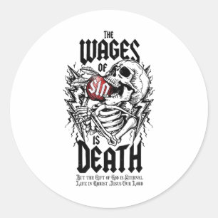 Pegatina Redonda El Salario Del Pecado Es Un Esqueleto De La Muerte