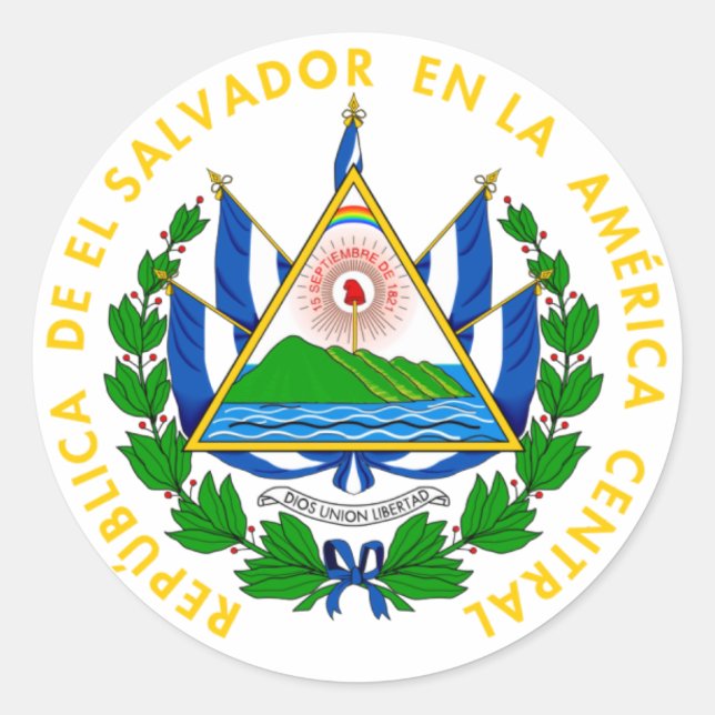 Pegatina Redonda El Salvador - emblema/bandera/escudo de armas/símb (Anverso)