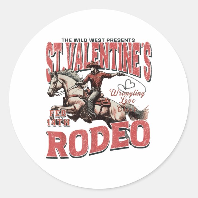 Pegatina Redonda El salvaje oeste presenta el rodeo de San Valentín (Anverso)