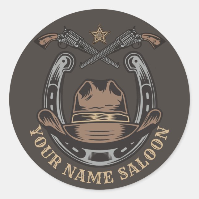 Pegatina Redonda El salvaje Revólver Oeste Horseshoe Cowboy Saloon (Anverso)