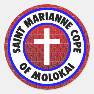 Pegatina Redonda El santo Marianne hace frente de Molokai