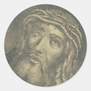 Pegatina Redonda El Santo Rostro De Jesús Arte Monocromático
