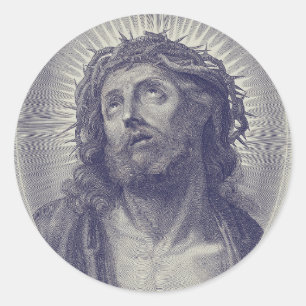 Pegatina Redonda El Santo Rostro De Jesús Con Corona De Espinas Art