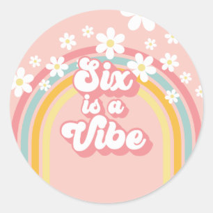 Pegatina Redonda El seis retro es el arco iris de Vibe Groovy