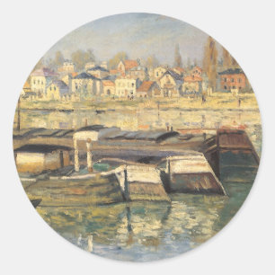 Pegatina Redonda El Sena en Asnieres por Claude Monet