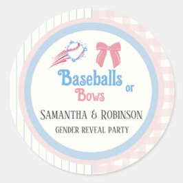 Pegatina Redonda El sexo del bebé revela Baseballs o Bows