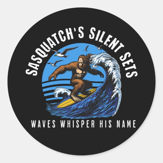 Pegatina Redonda El silencio de Sasquatch pone en juego el surf Big (Anverso)