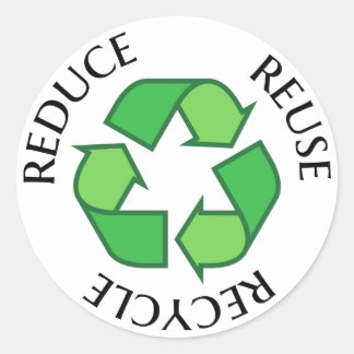 Pegatina Redonda El símbolo de reciclaje verde, reduce la