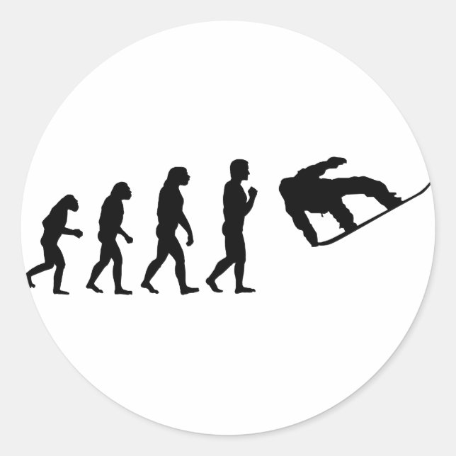 Pegatina Redonda El Snowboard de la evolución (Anverso)