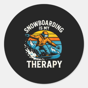 Pegatina Redonda El snowboarding es terapia retro montaña snowboard