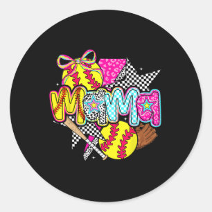 Pegatina Redonda El Softball Mama Mom en el Softball Game Vibes