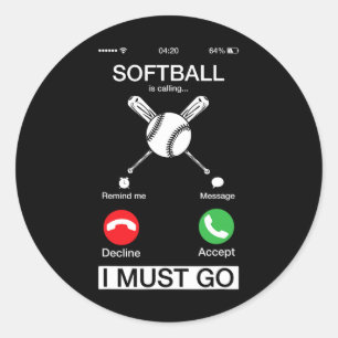 Pegatina Redonda El softbol está llamando y debo ir divertido teléf