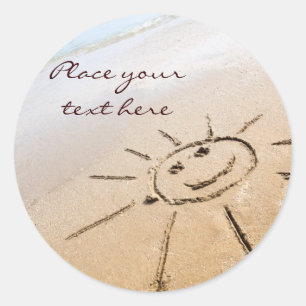 Pegatina Redonda El Sol En La Playa