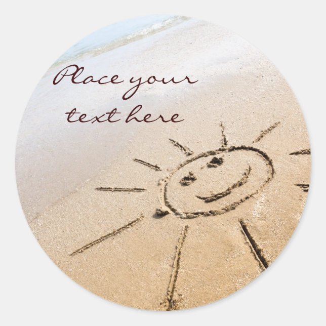 Pegatina Redonda El Sol En La Playa (Anverso)