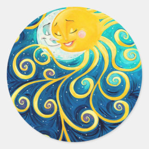 Pegatina Redonda El sol personalizado y la luna aman la paz